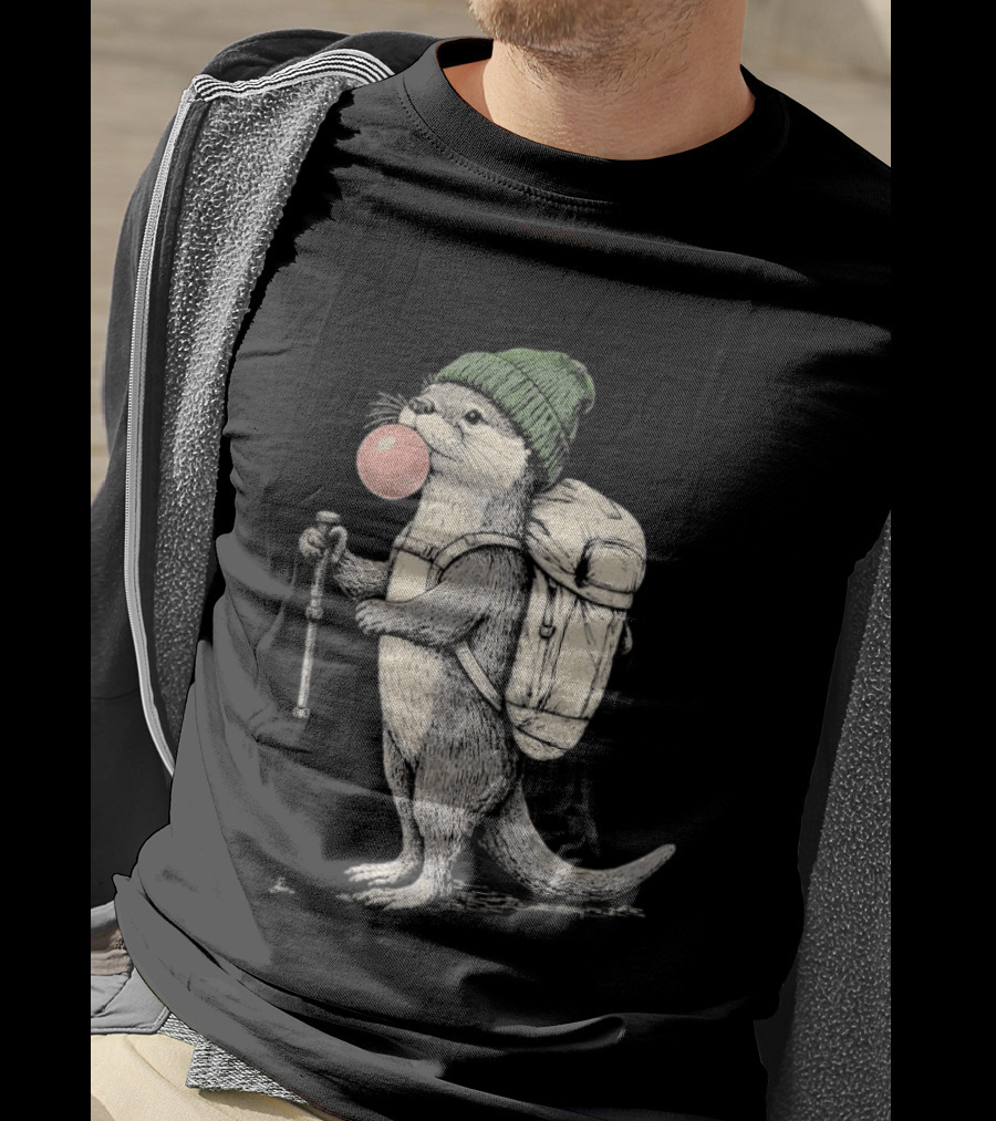 Hiking Otter Backpack Adventure With Bubble Gum T-Shirt