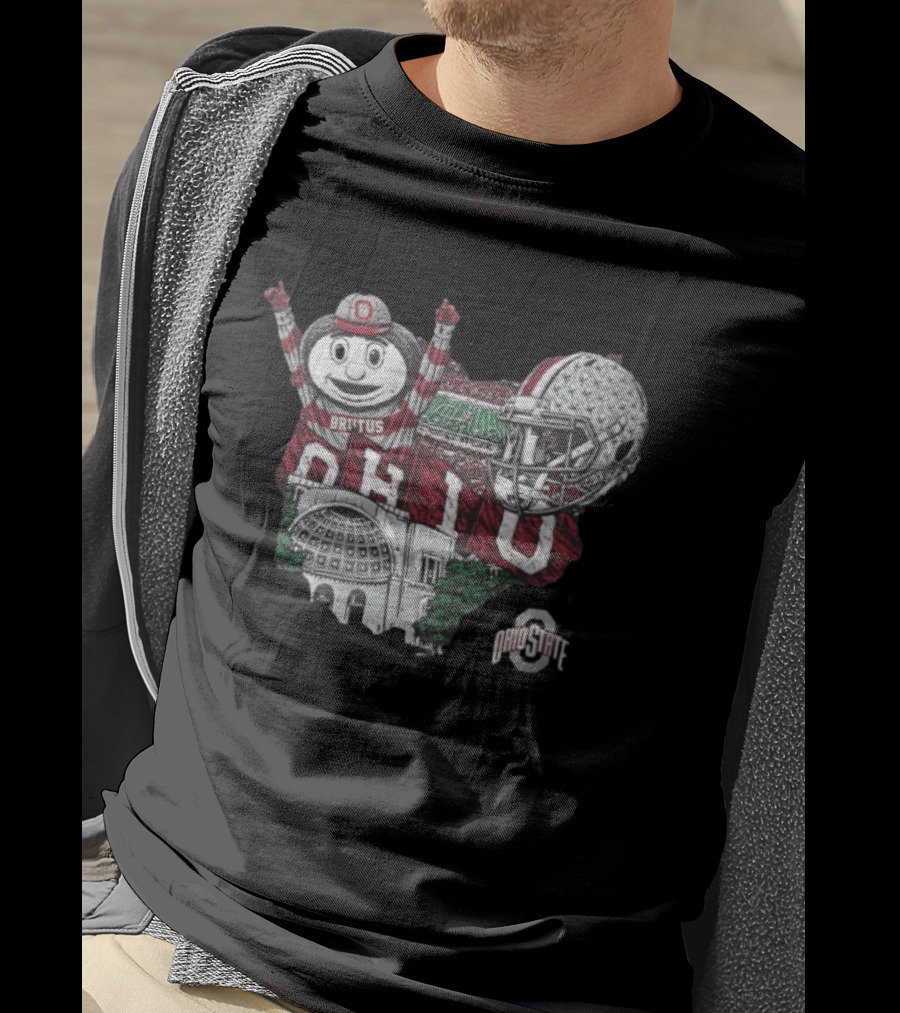 Ohio State Buckeyes Brutus Ohio Map Helmet Stadium T-Shirt