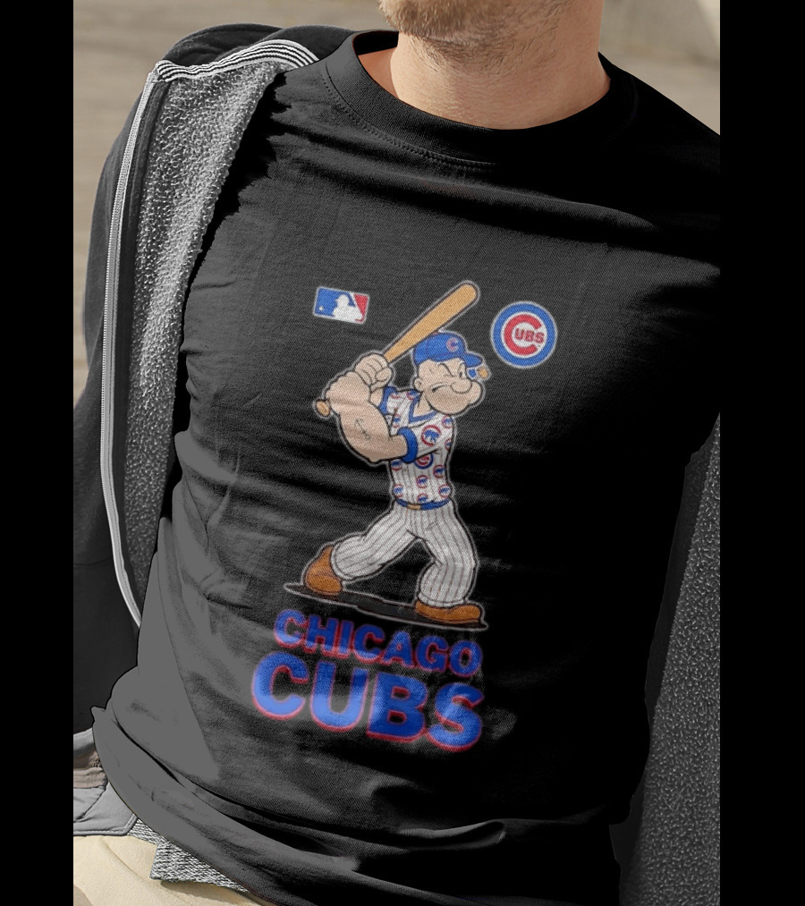 MLB Popeye Chicago Cubs Cartoon Character Baseball Batting MLB T-Shirt