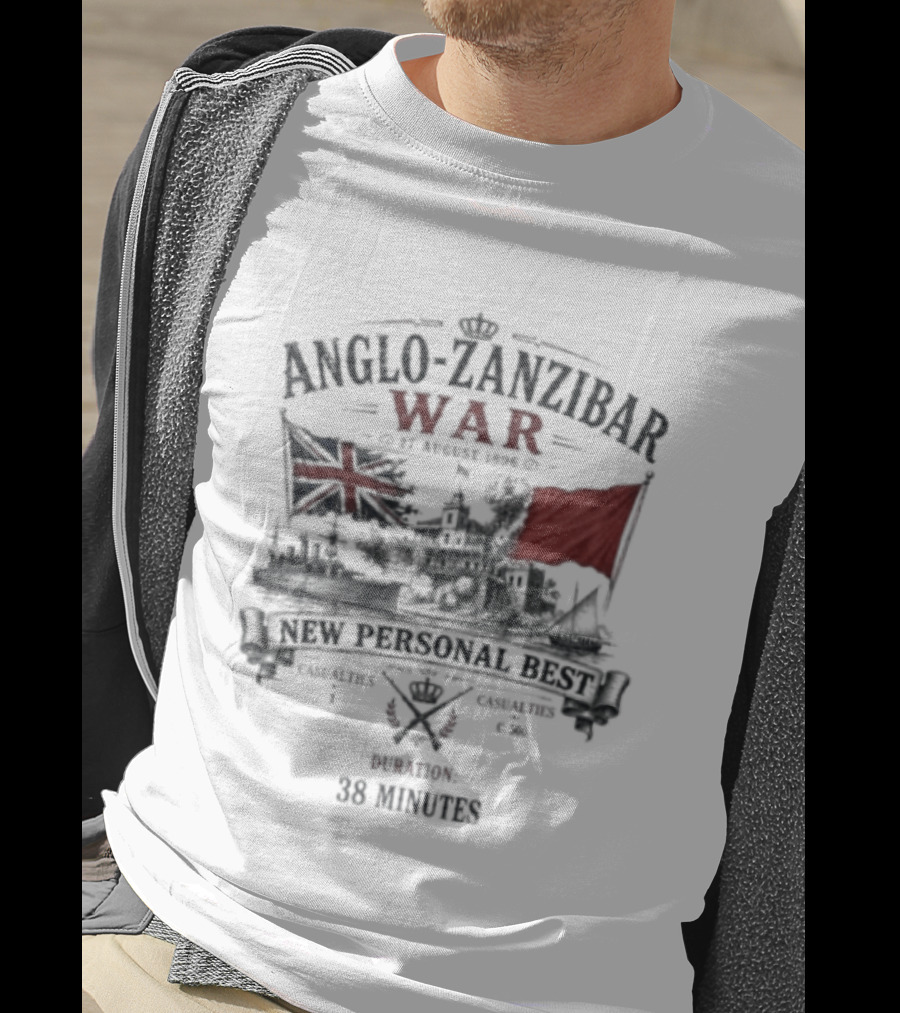 Anglo Zanzibar War New Personal Best Duration 38 Minutes British And Red Flag Symbolism T-Shirt