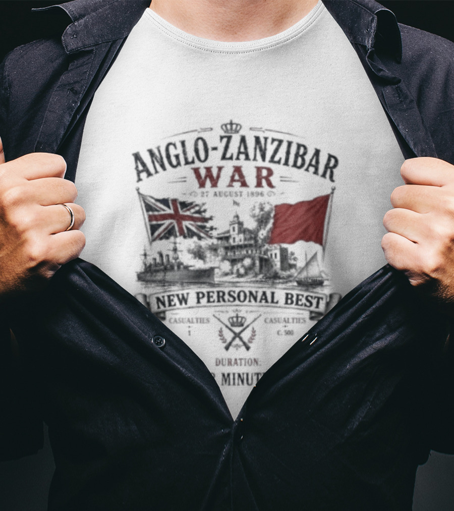 Anglo Zanzibar War New Personal Best Duration 38 Minutes British And Red Flag Symbolism T-Shirt