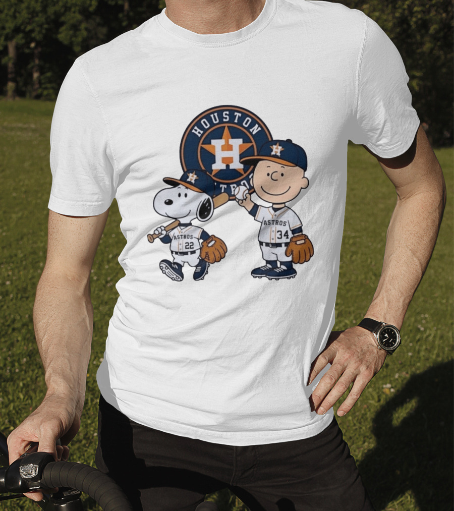 Houston Astros Snoopy Charlie Brown Baseball Player Characters T-Shirt