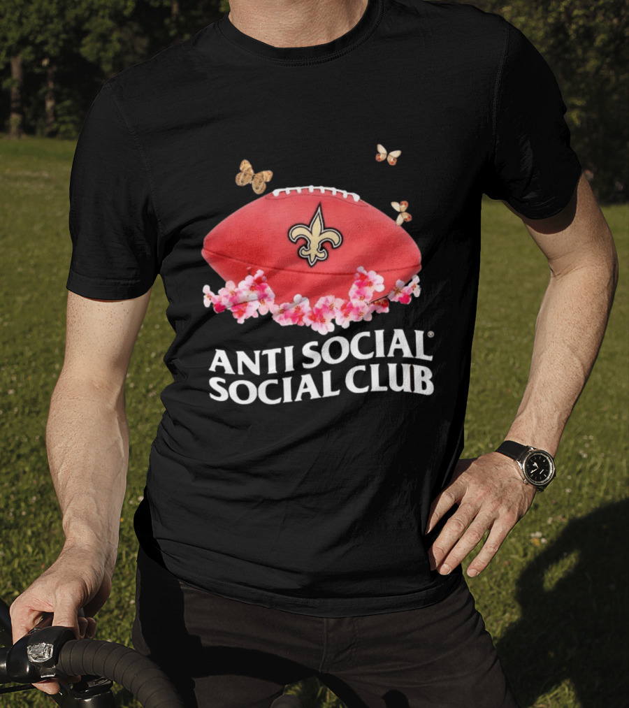 Anti Social Social Club New Orleans Saints Football Fleur De Lis Floral Butterflies T-Shirt