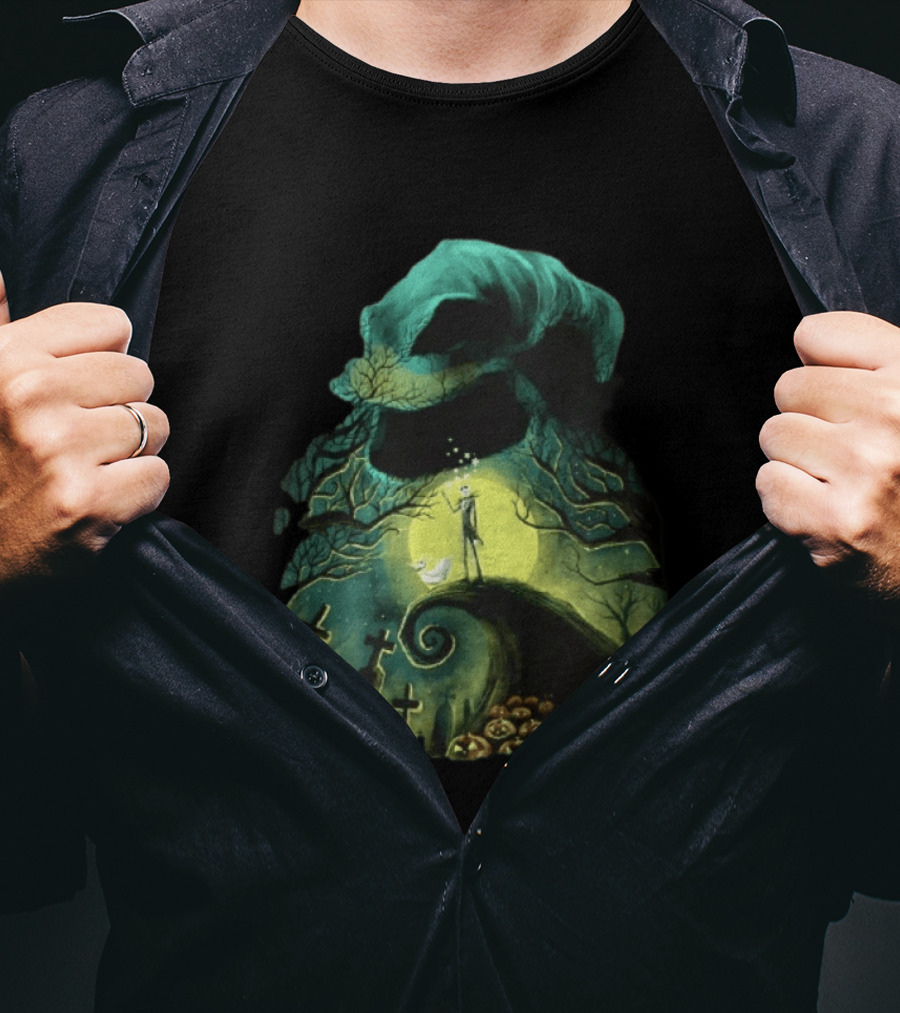 The Nightmare Before Christmas Jack Skellington Zero Oogie Boogie Moonlit Scene T-Shirt
