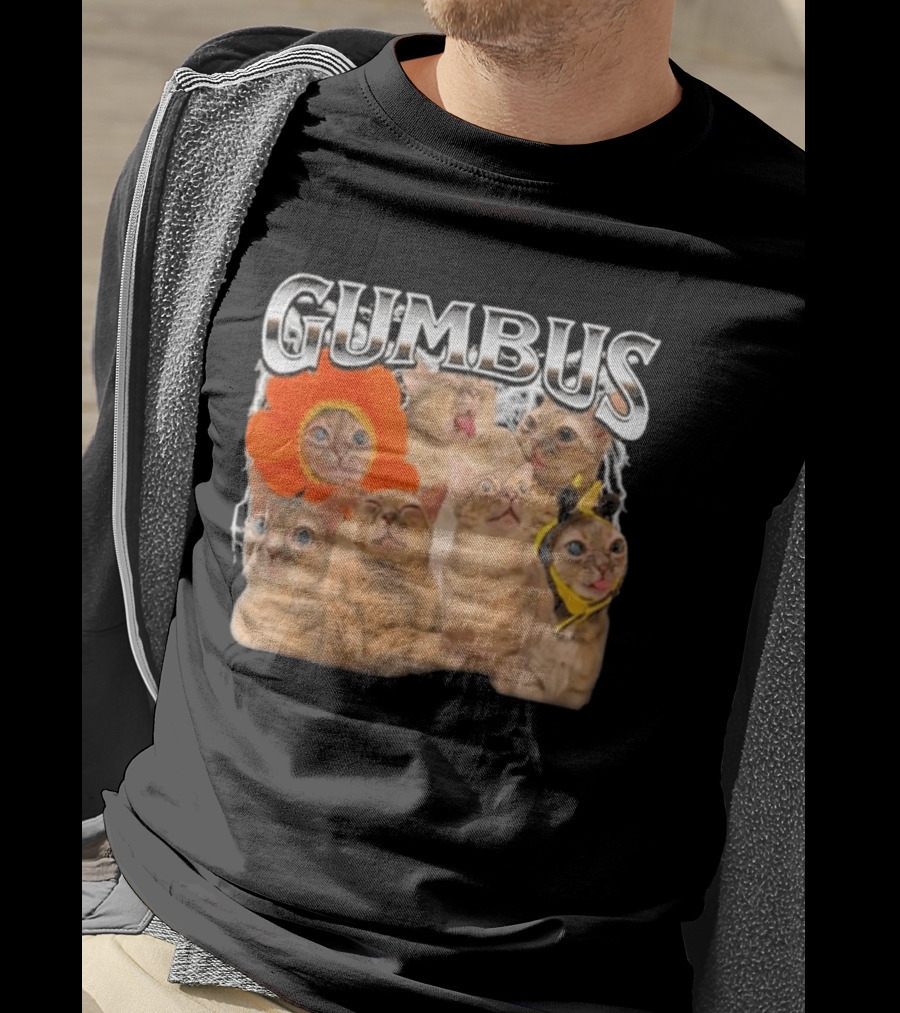 GUMBUS Funny Cat Faces With Flower And Bee Outfits T-Shirt