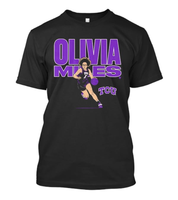 TCU Basketball Olivia Miles Name Pose Purple And White Basketball Player T-Shirt