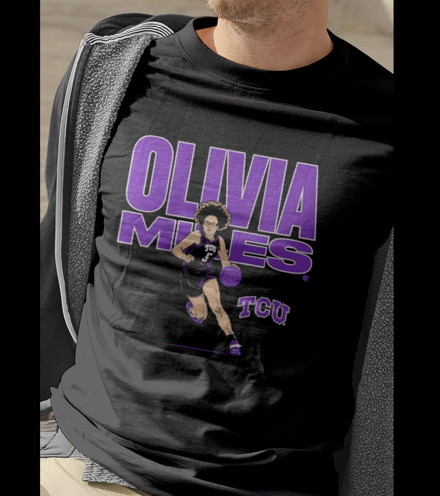 TCU Basketball Olivia Miles Name Pose Purple And White Basketball Player T-Shirt