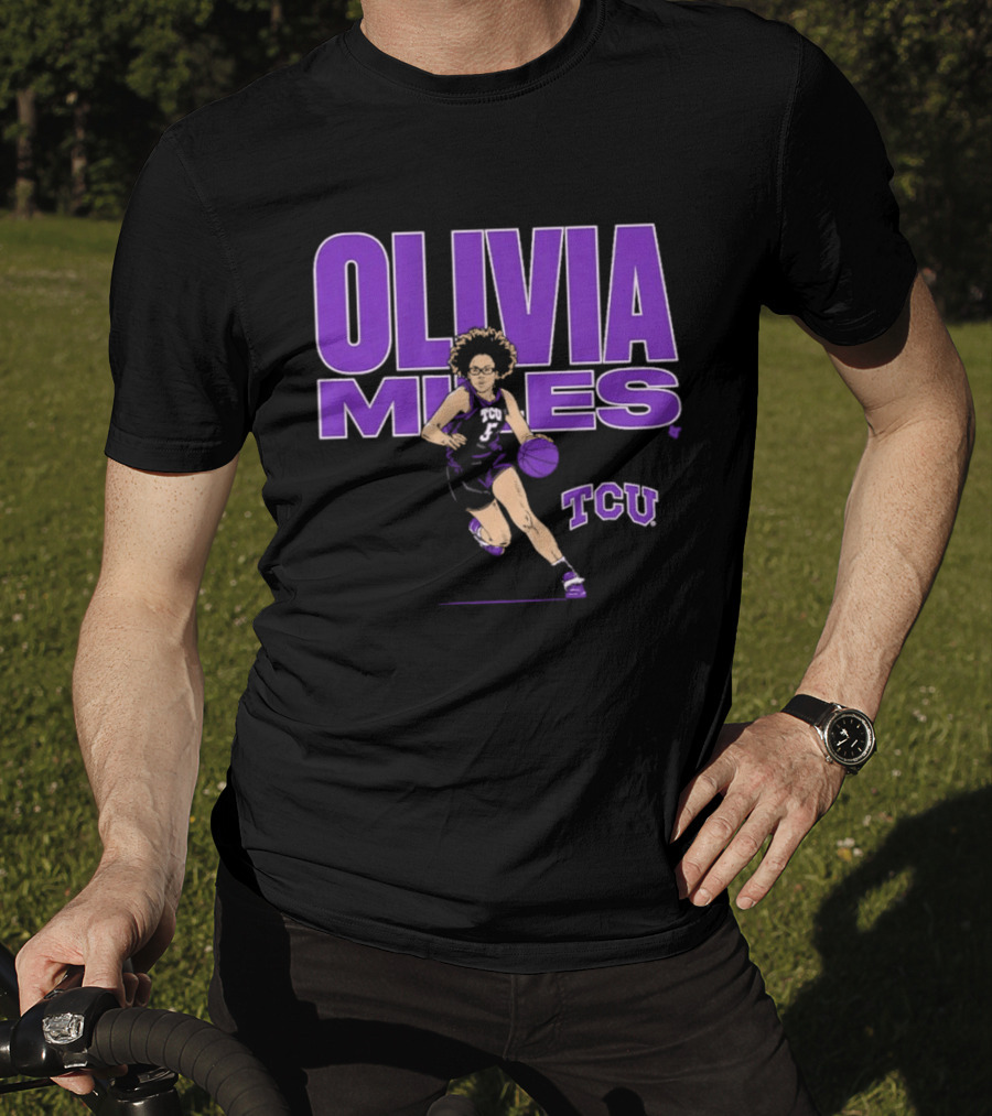 TCU Basketball Olivia Miles Name Pose Purple And White Basketball Player T-Shirt