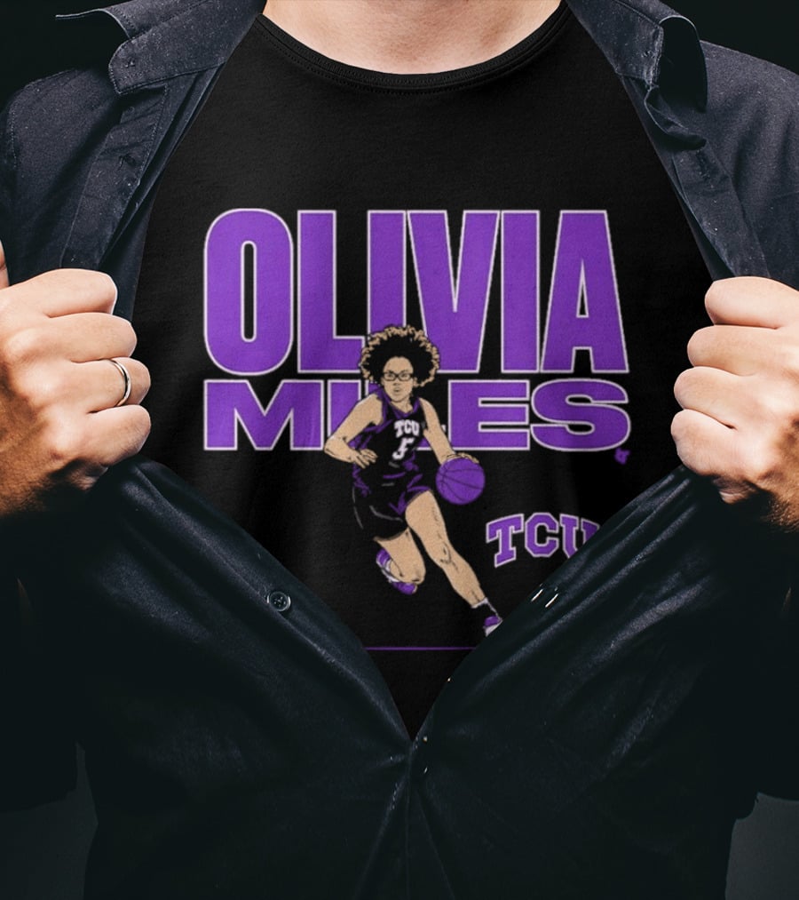 TCU Basketball Olivia Miles Name Pose Purple And White Basketball Player T-Shirt