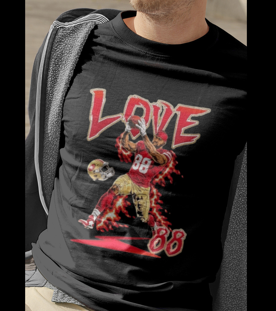Daejon Love San Francisco 49ers No 88 Football Star Catching Action T-Shirt
