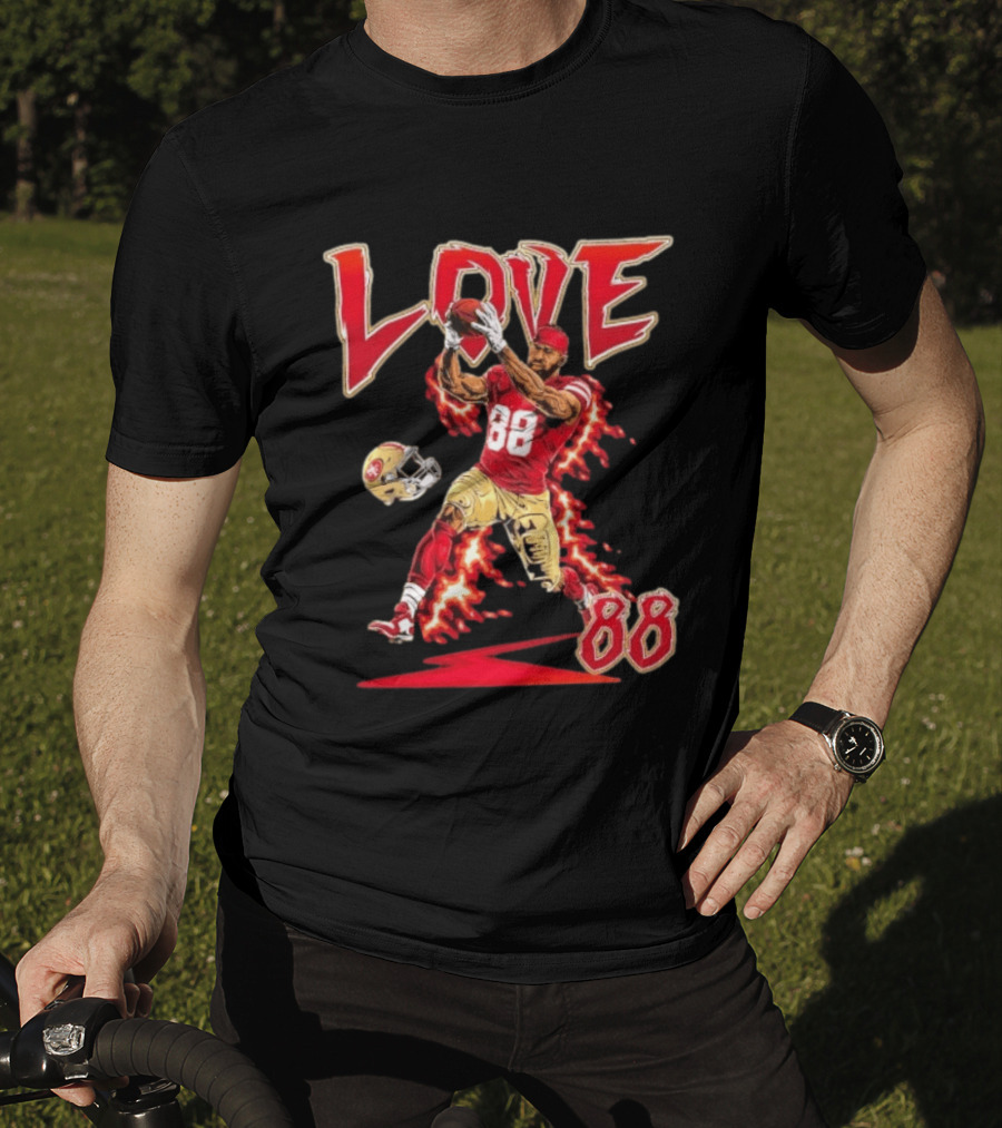 Daejon Love San Francisco 49ers No 88 Football Star Catching Action T-Shirt