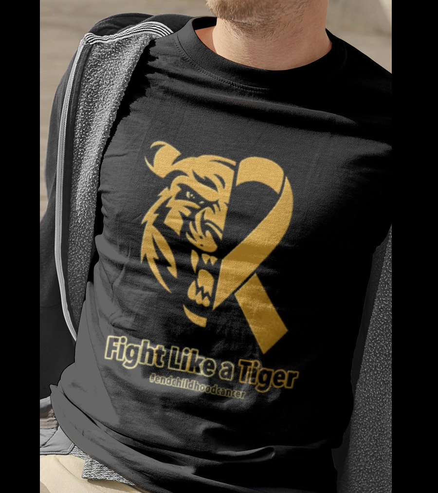 Fight Like A Tiger Childhood Cancer Awareness Gold Ribbon T-Shirt