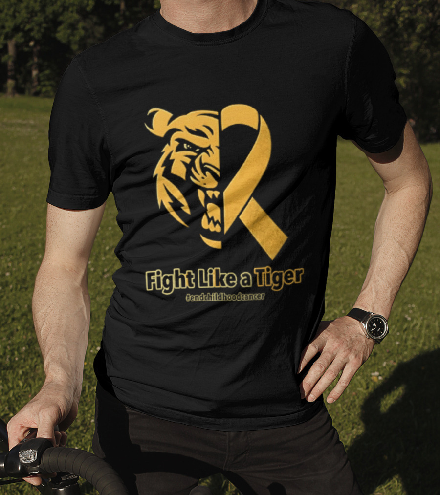 Fight Like A Tiger Childhood Cancer Awareness Gold Ribbon T-Shirt