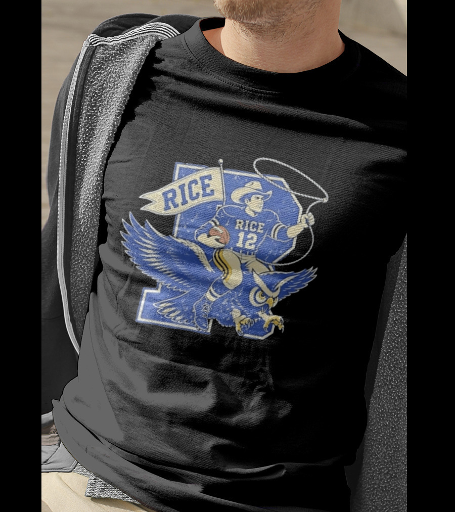 Rice Owls Football Player 12 Cowboy Riding Owl Team Spirit T-Shirt