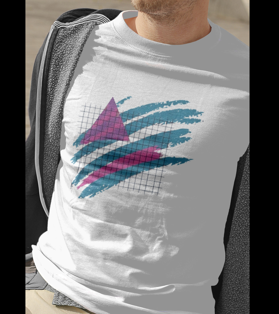 90s Neon Geometric Triangle Grid Retro Aesthetic T-Shirt
