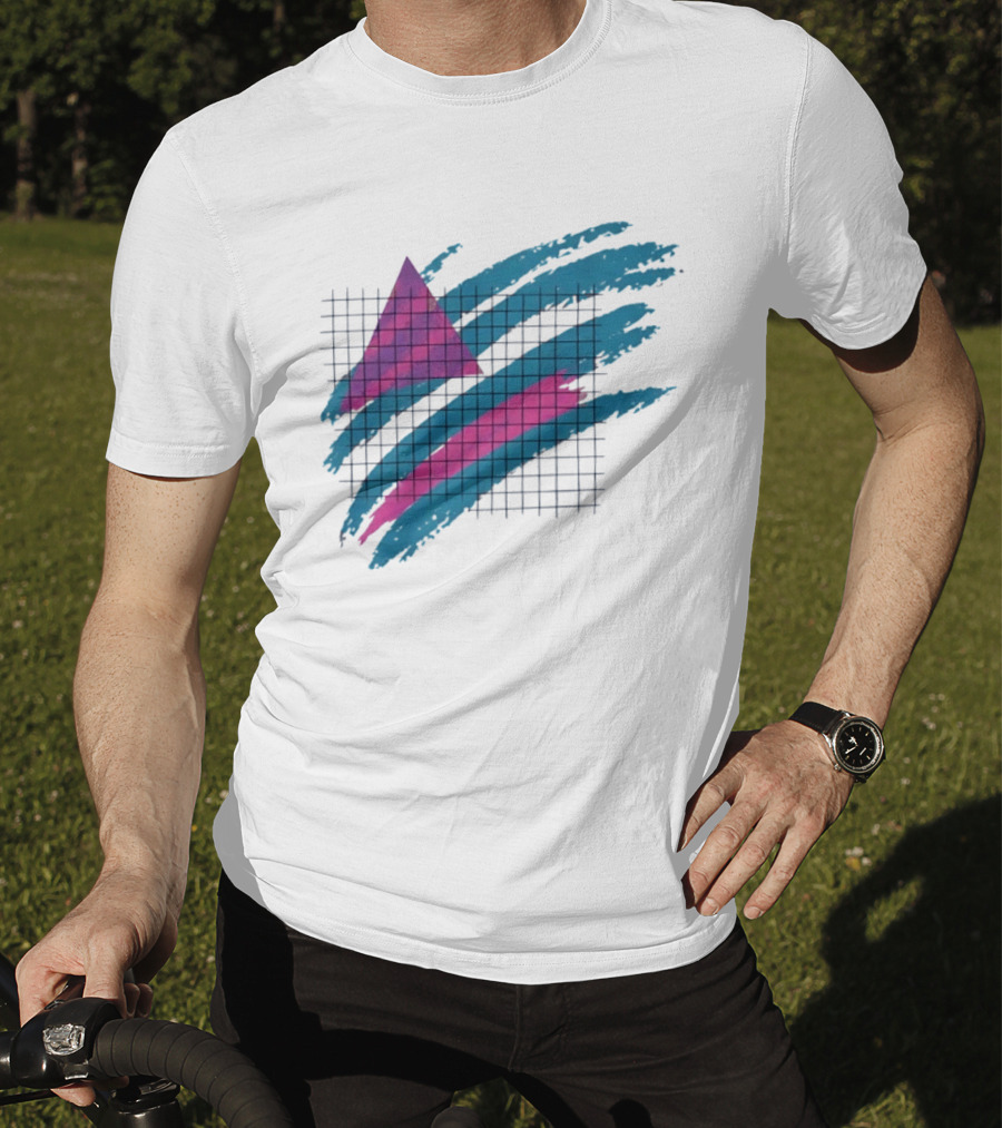 90s Neon Geometric Triangle Grid Retro Aesthetic T-Shirt