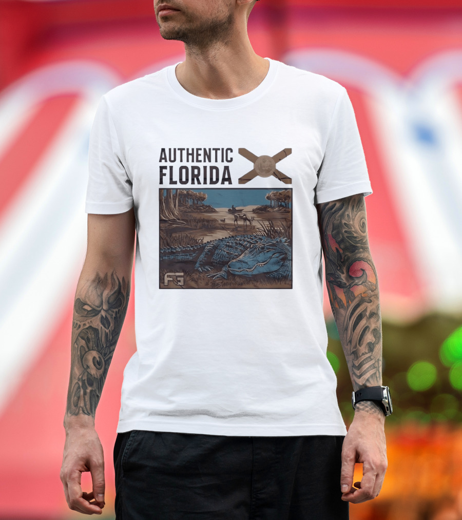Authentic Florida Alligator With Canoe And Nature Scene T-Shirt