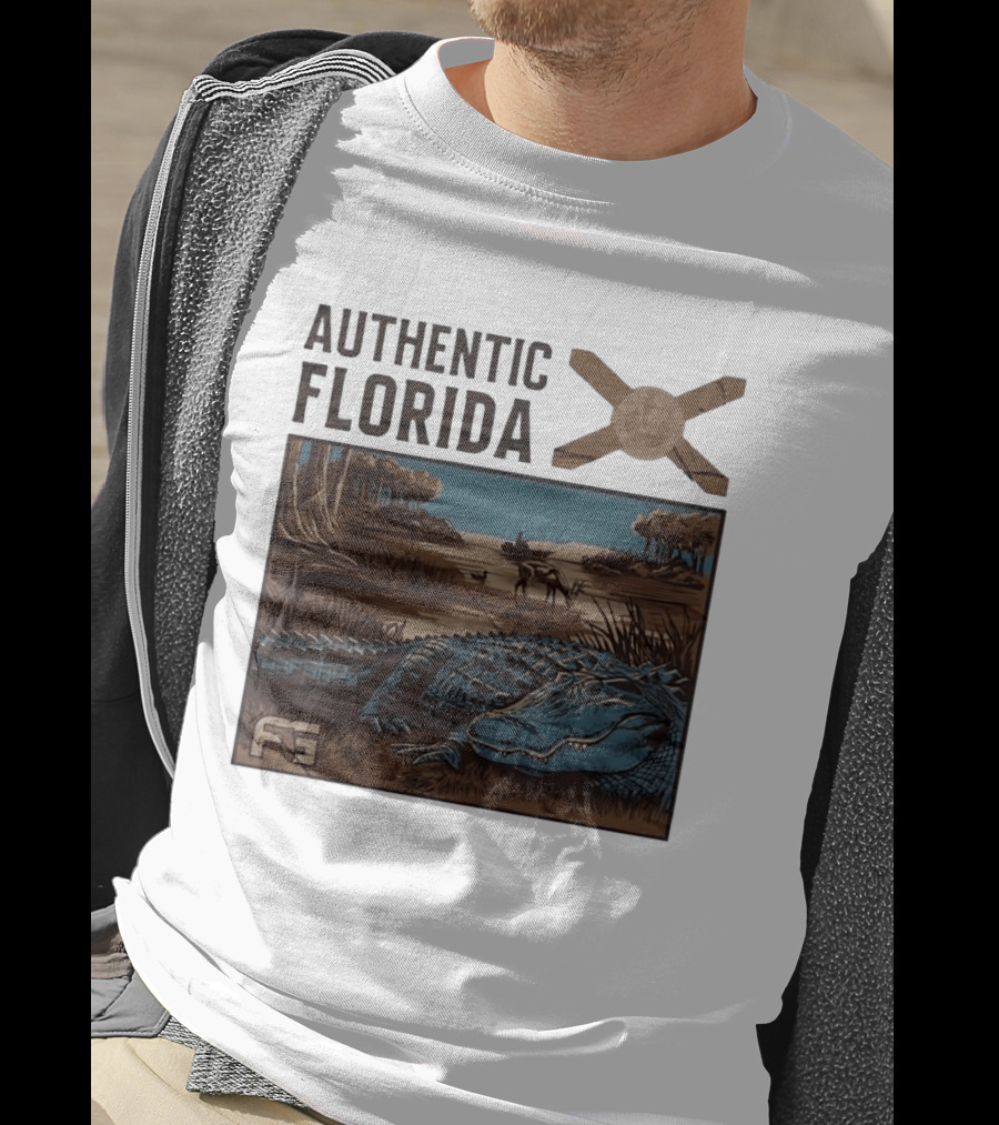 Authentic Florida Alligator With Canoe And Nature Scene T-Shirt