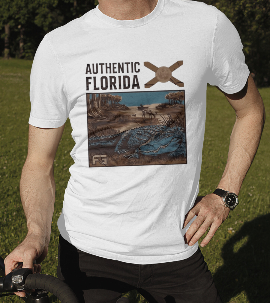 Authentic Florida Alligator With Canoe And Nature Scene T-Shirt