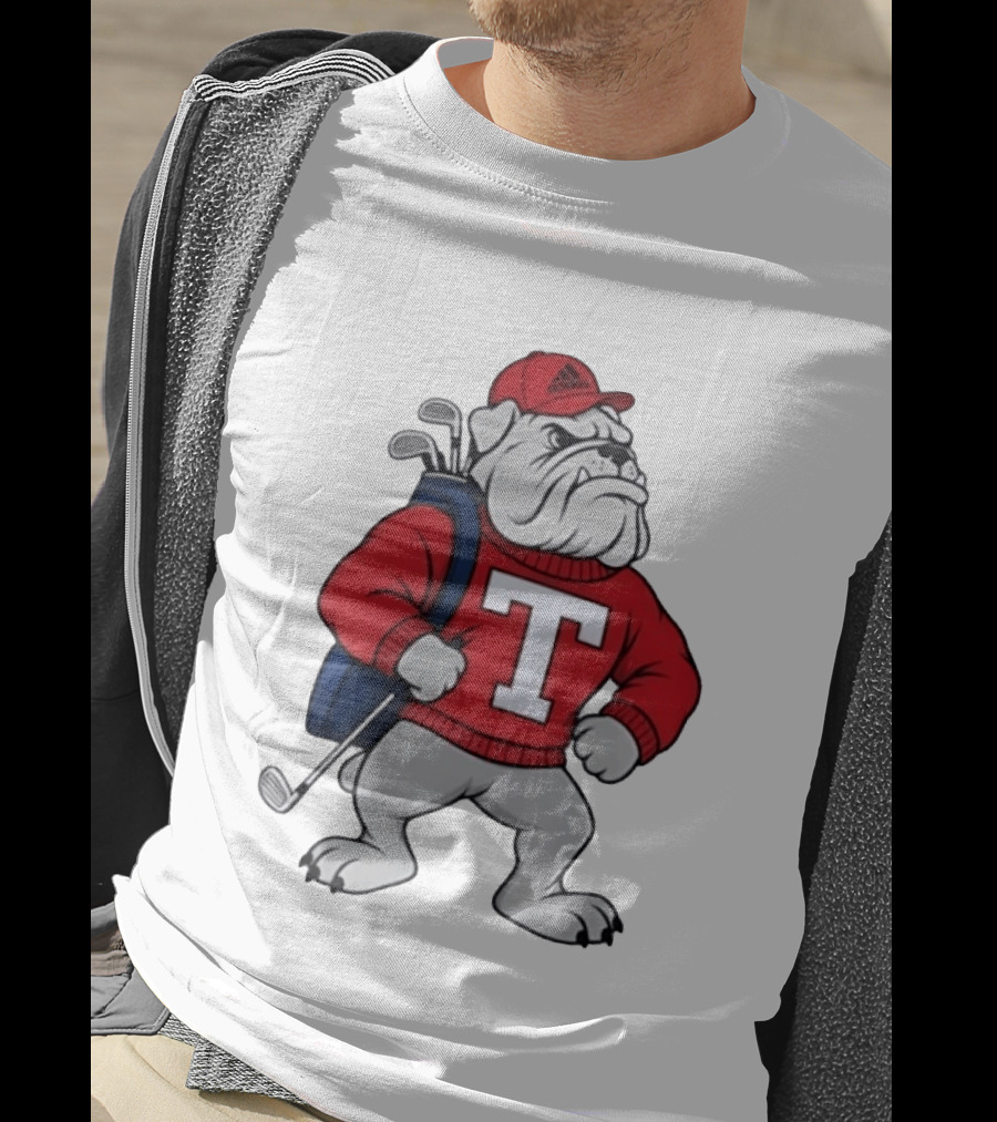 Bulldog Golf Mascot With Letter Sweater And Golf Bag T-Shirt