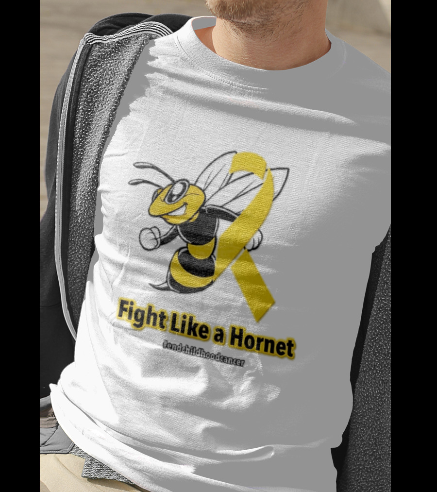 Fight Like A Hornet End Childhood Cancer Awareness Gold Ribbon T-Shirt