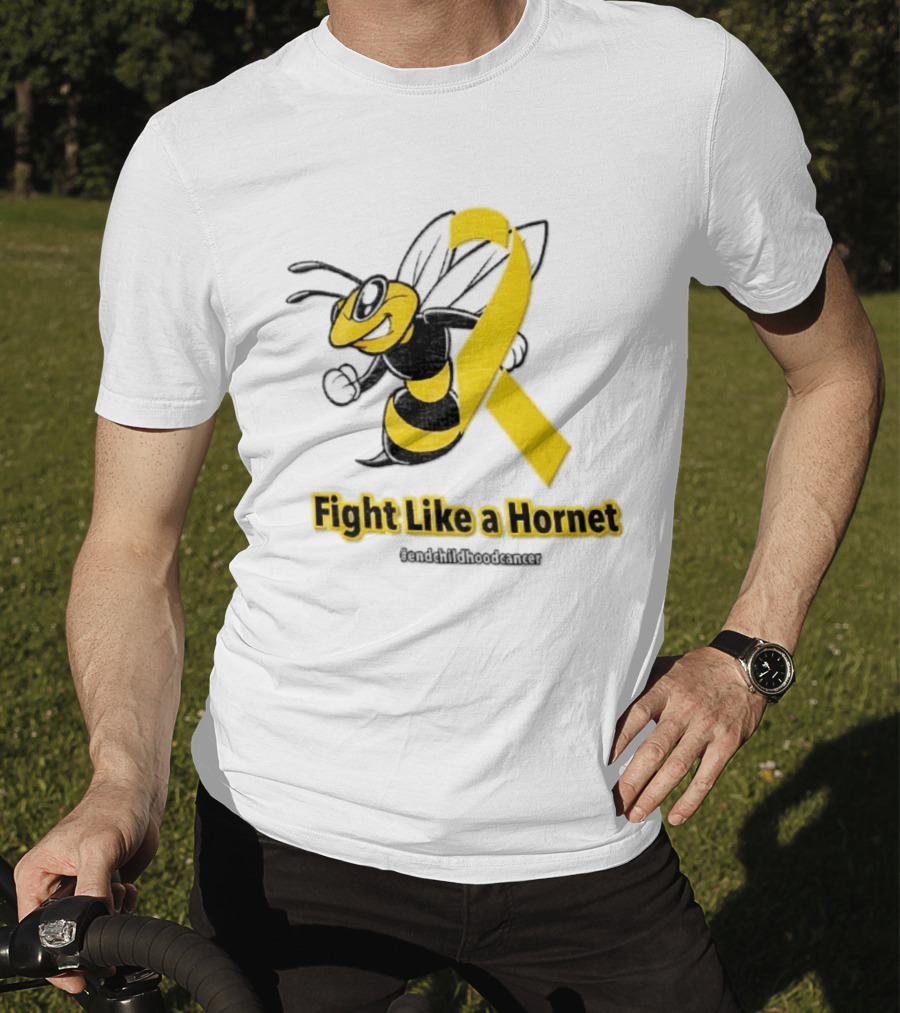 Fight Like A Hornet End Childhood Cancer Awareness Gold Ribbon T-Shirt