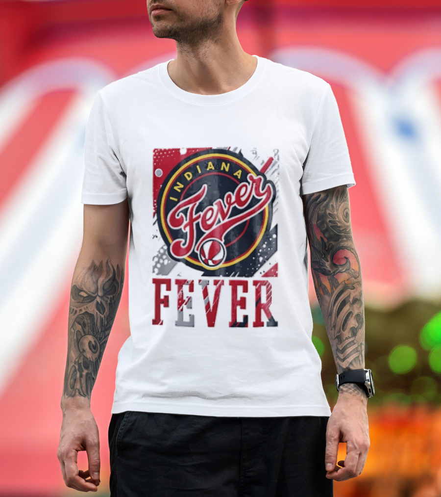 Indiana Fever WNBA Distressed Paint Splatter Basketball Logo Fever T-Shirt