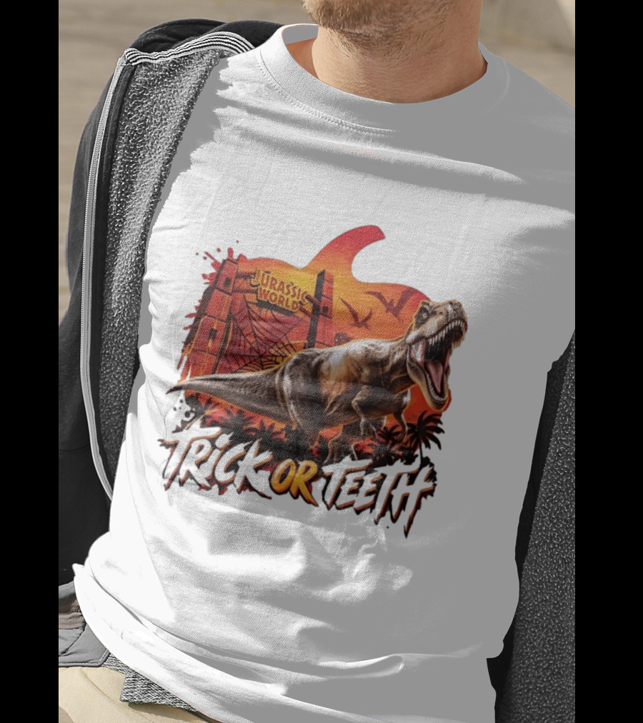Jurassic World Trick Or Teeth Dinosaur Halloween Pumpkin Gate Rex T-Shirt