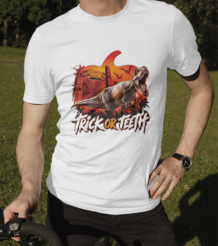 Jurassic World Trick Or Teeth Dinosaur Halloween Pumpkin Gate Rex T-Shirt
