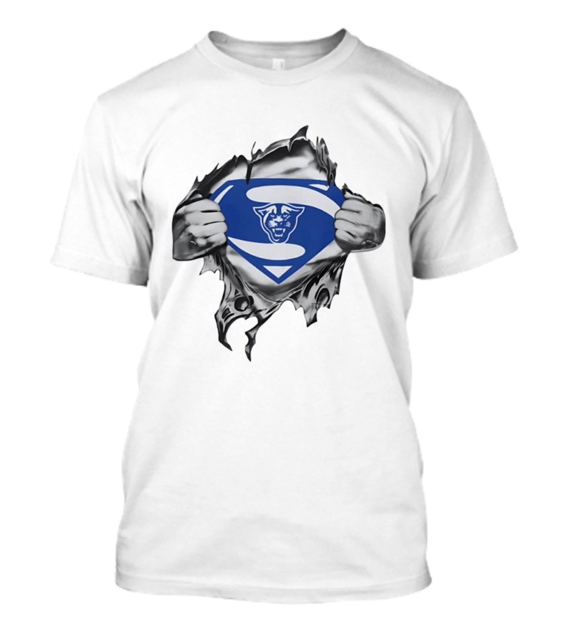 Carolina Panthers Superman Shield Rip Effect T-Shirt