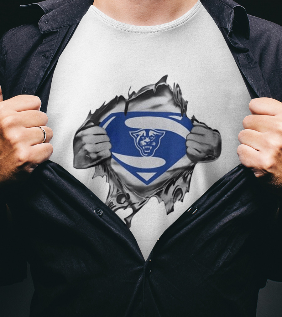 Carolina Panthers Superman Shield Rip Effect T-Shirt