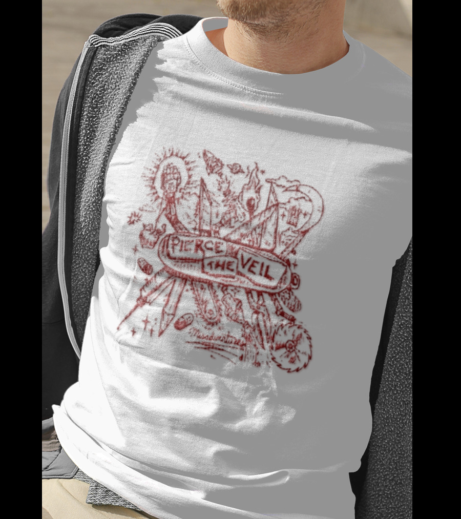 Pierce The Veil Misadventures Band Album Cover Art Red Scribble T-Shirt