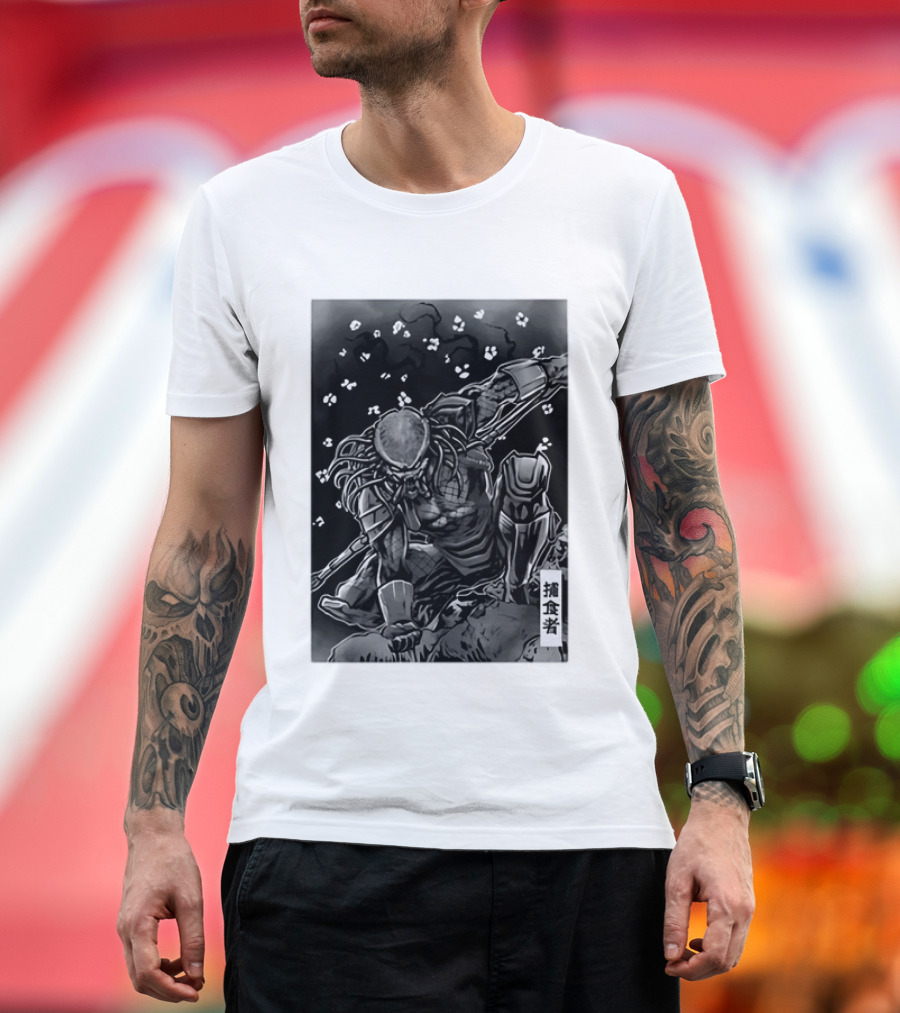 Predator Japanese Kanji Ink Sci Fi Alien Manga T-Shirt