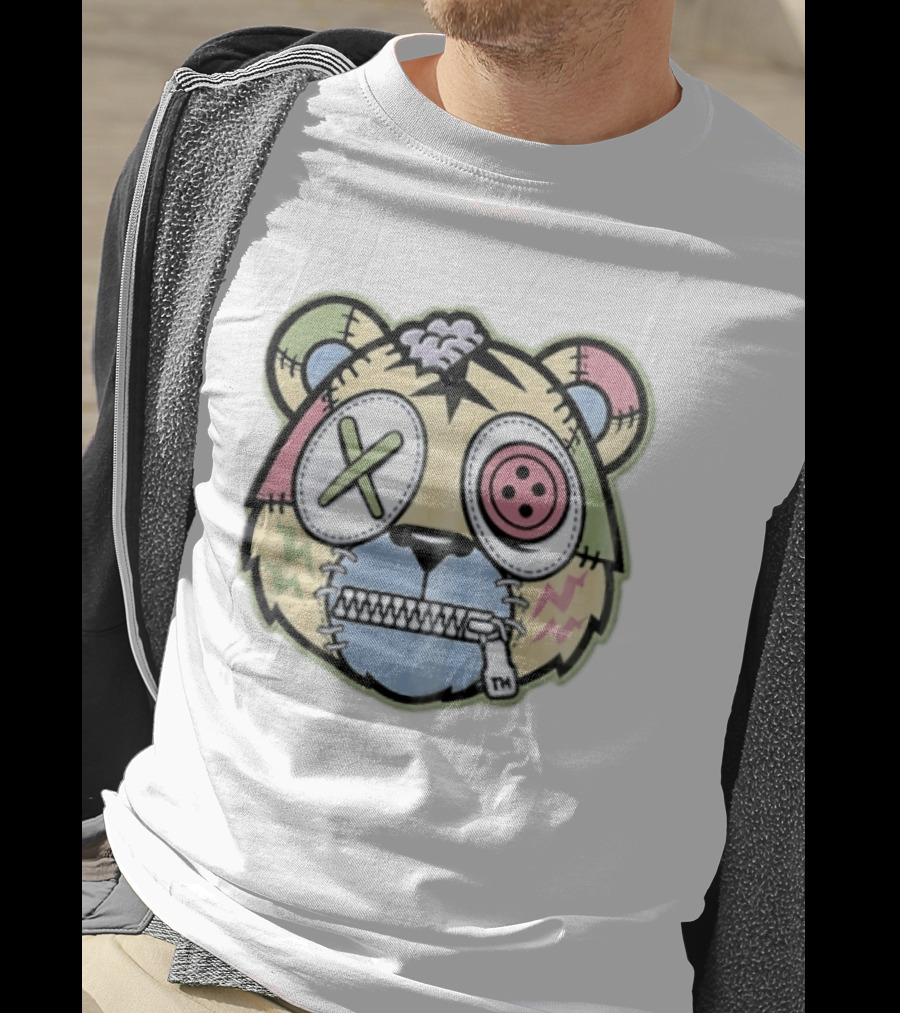 Tm Cartoon Patchwork Zombie Bear Button Eye Zipper Mouth T-Shirt