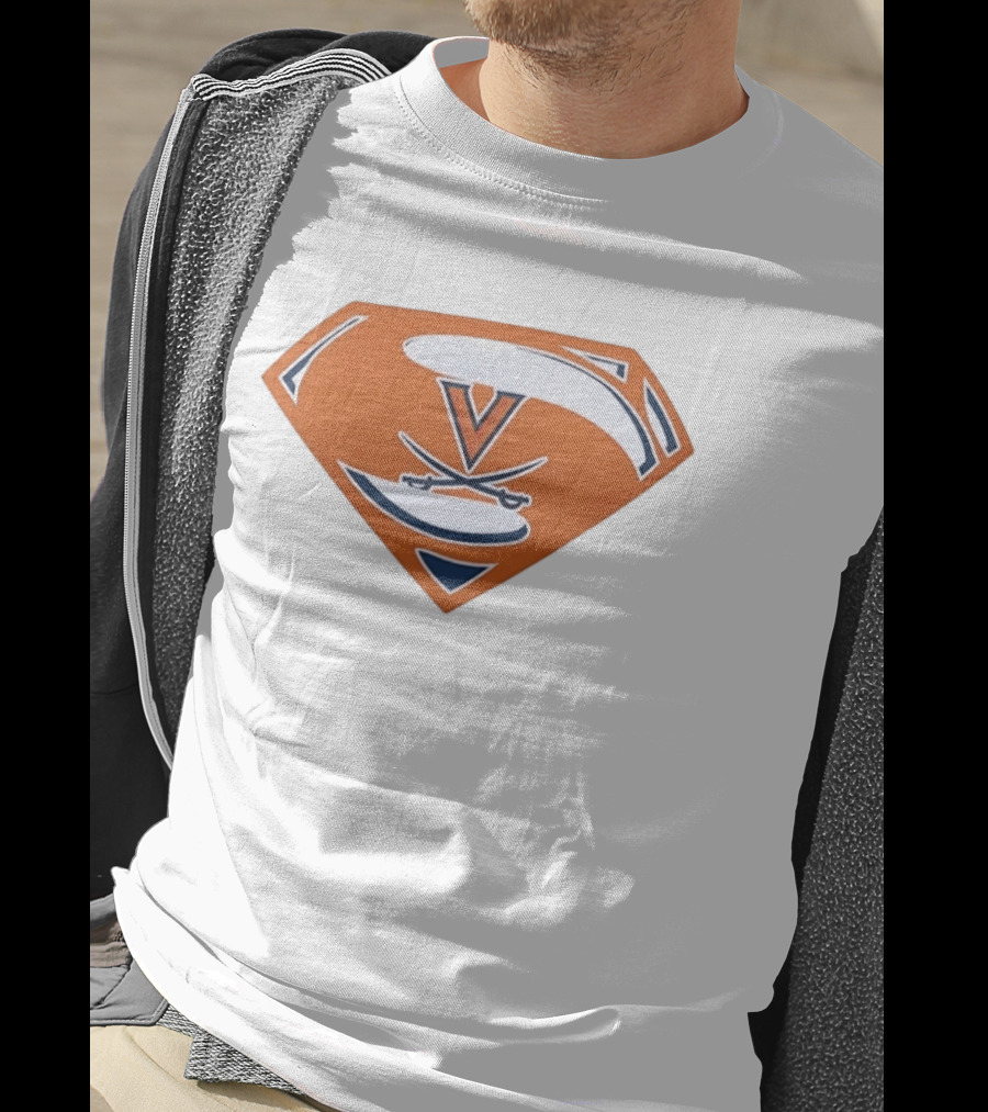 University Of Virginia Cavaliers Superman V Logo Crossed Sabers Orange T-Shirt