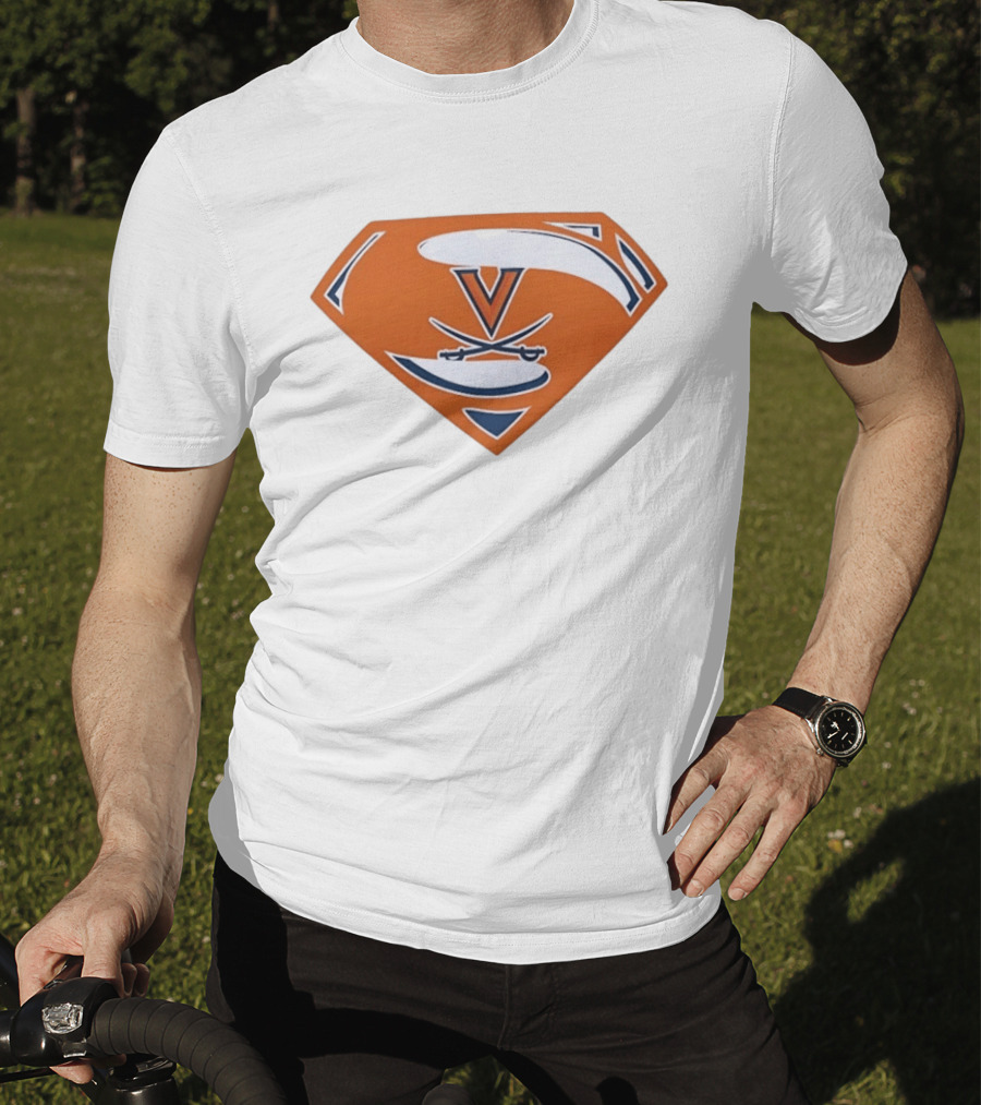 University Of Virginia Cavaliers Superman V Logo Crossed Sabers Orange T-Shirt