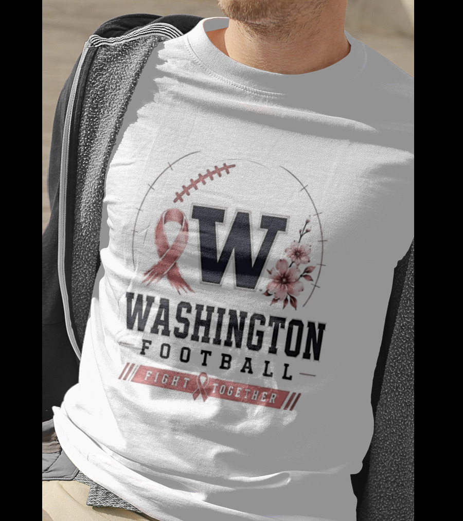 Washington Football Fight Together Breast Cancer Awareness Ribbon And Flowers T-Shirt
