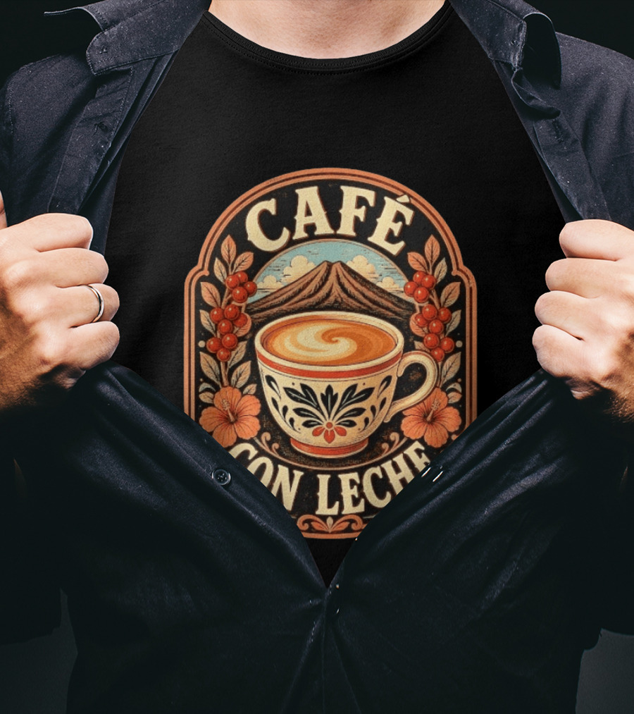 Café Con Leche Coffee Latte Floral Mountain Art Deco T-Shirt