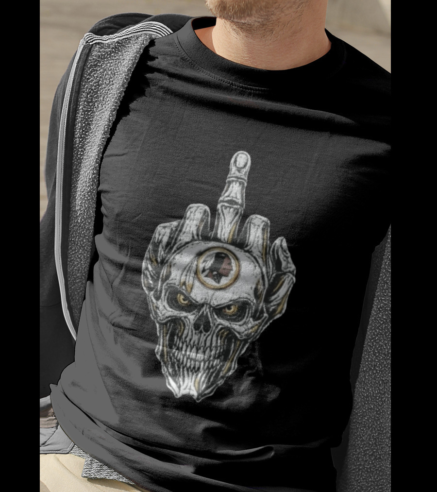 Washington Redskins Skull With Middle Finger Skeleton Hand T-Shirt