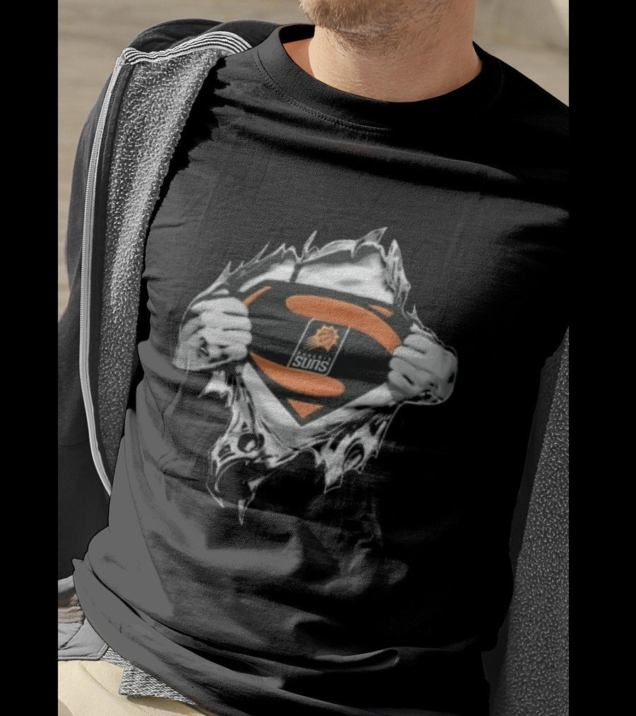 Phoenix Suns Superman Shield Ripped Chest NBA Hands Pulling Open T-Shirt