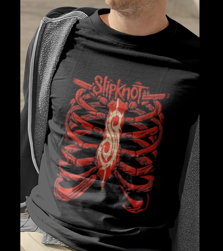 Slipknot Red Skeletal Ribcage Bones Tribal S Sternum Line T-Shirt