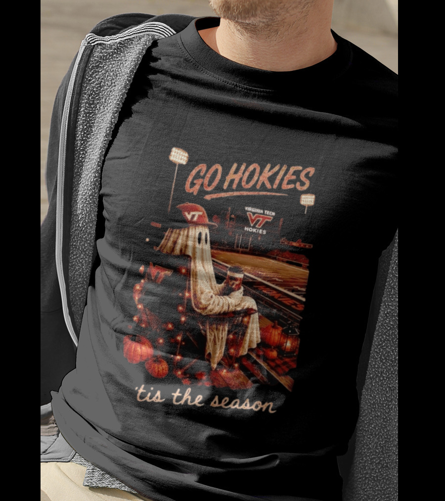 Virginia Tech Hokies Go Hokies Ghost Pumpkin 'Tis The Season T-Shirt