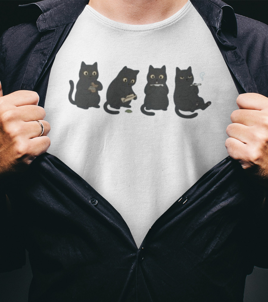 Black Cat Rolling And Smoking A Joint Sequence T-Shirt