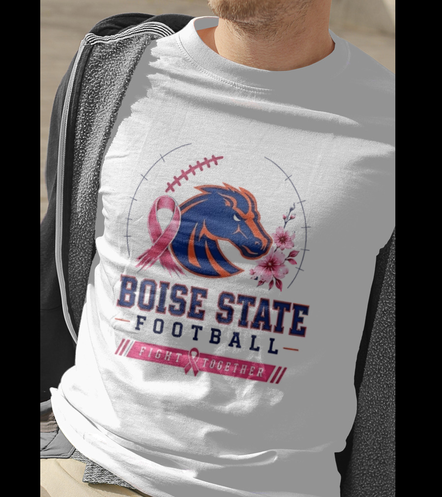 Boise State Broncos Football Fight Together Breast Cancer Awareness Pink Ribbon Flowers T-Shirt
