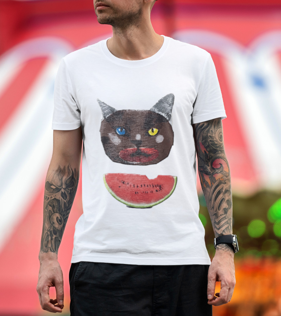 Cat Heterochromia Watermelon Slice Surreal T-Shirt