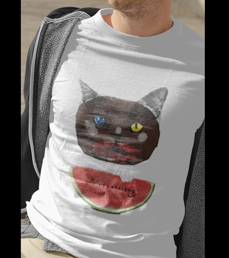Cat Heterochromia Watermelon Slice Surreal T-Shirt
