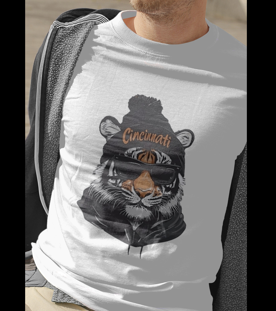 Cincinnati Tiger Beanie With Sunglasses T-Shirt