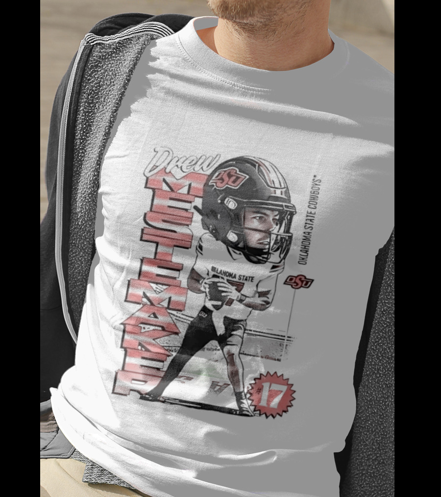 Drew Mestemaker 17 Oklahoma State Cowboys OSU Football T-Shirt