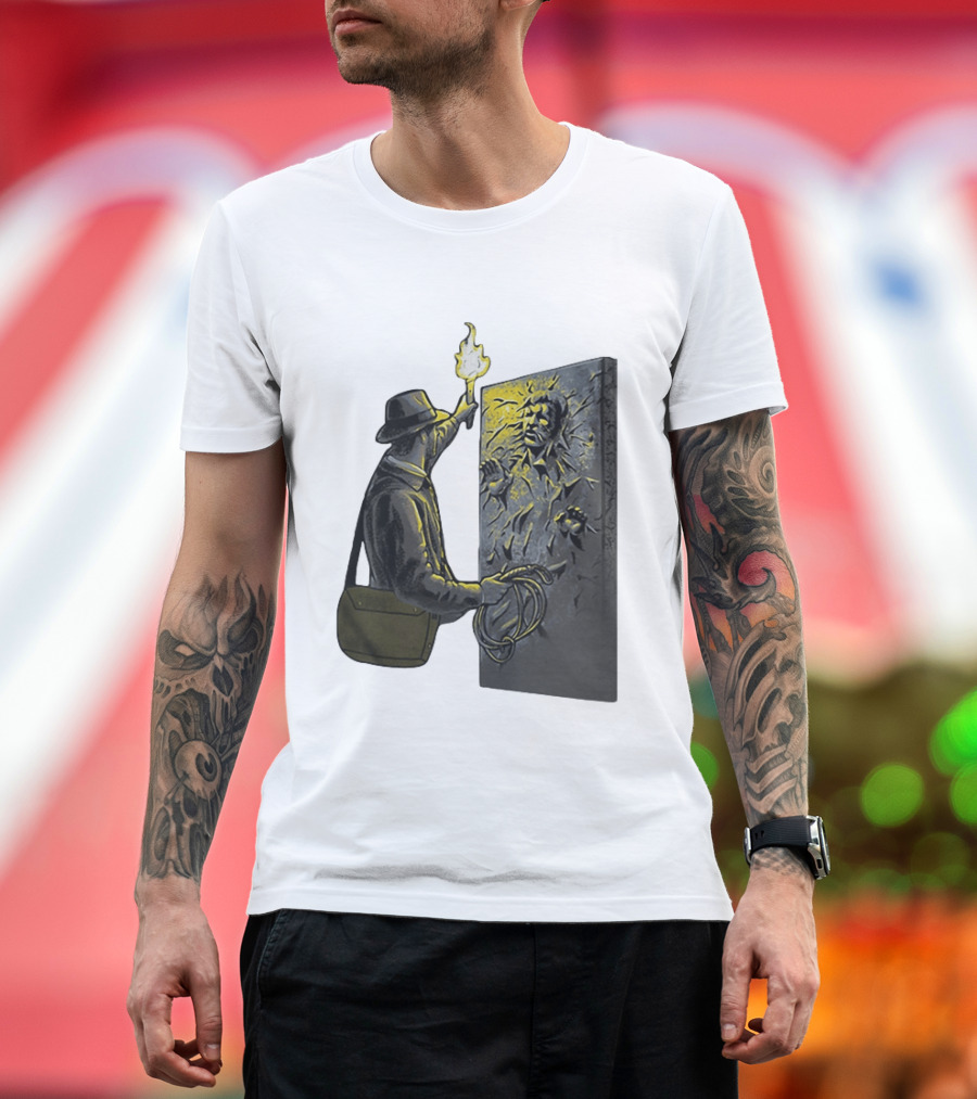 Indiana Jones Exploring Han Solo Frozen In Carbonite Mashup T-Shirt