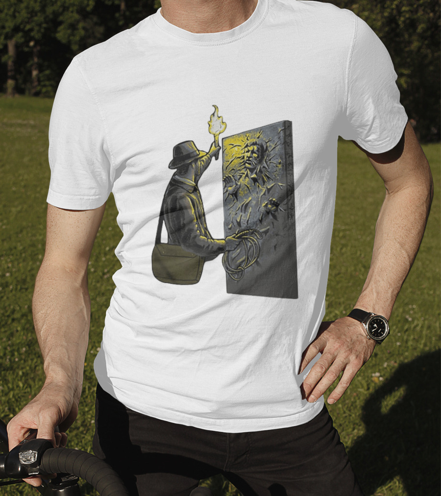 Indiana Jones Exploring Han Solo Frozen In Carbonite Mashup T-Shirt